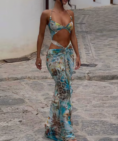 LAURA BIKINI CUTOUT PRINTED DRESS - Seldom Seen Styles