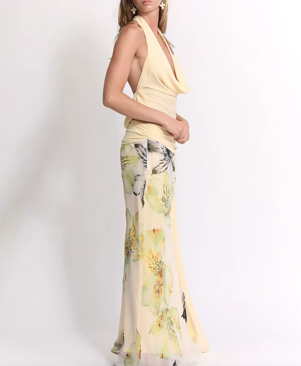 MINA TWO PIECE COWL TOP AND FLORAL SKIRT - Seldom Seen Styles