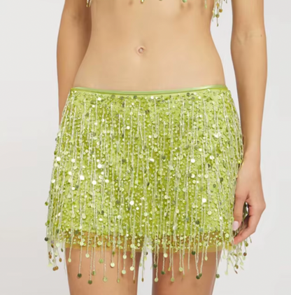 LORI SEQUIN FRINGE MINI SKIRT - Seldom Seen Styles