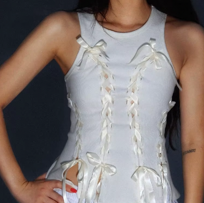 BILLIE LACE UP BOW TANK TOP - Seldom Seen Styles