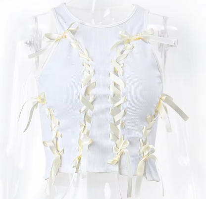 BILLIE LACE UP BOW TANK TOP - Seldom Seen Styles