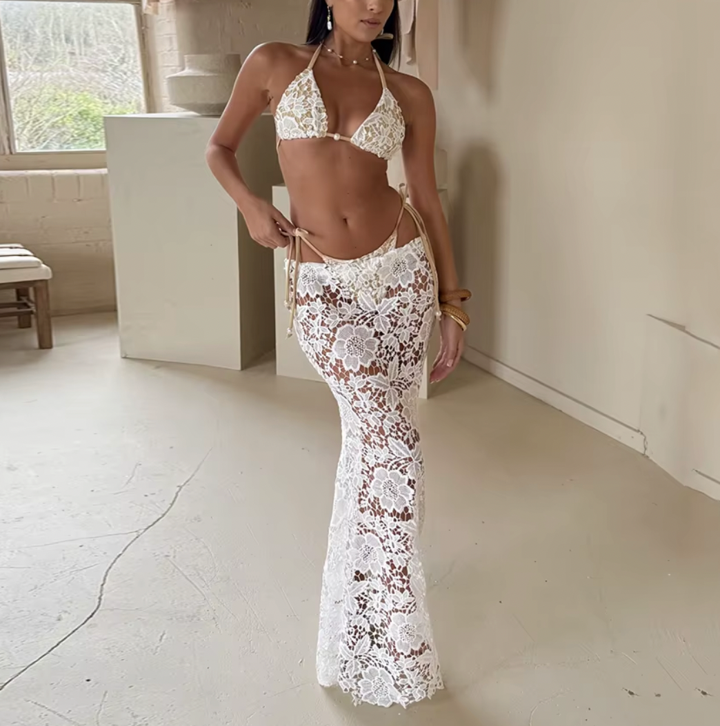 ROONEY 3 PC LACE BIKINI SKIRT SET - Seldom Seen Styles