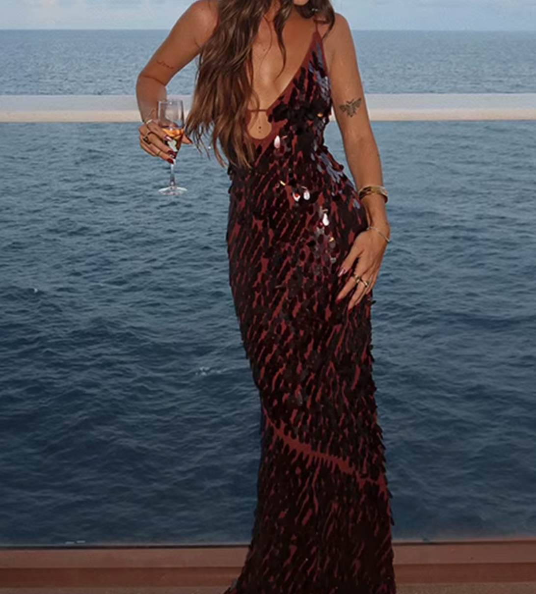 AUSTIN BROWN V NECK SEQUIN DRESS - Seldom Seen Styles