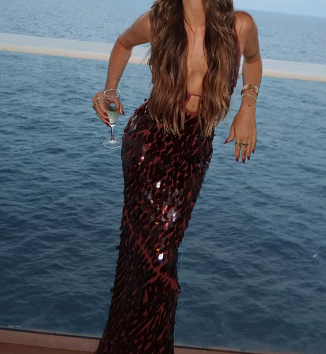 AUSTIN BROWN V NECK SEQUIN DRESS - Seldom Seen Styles