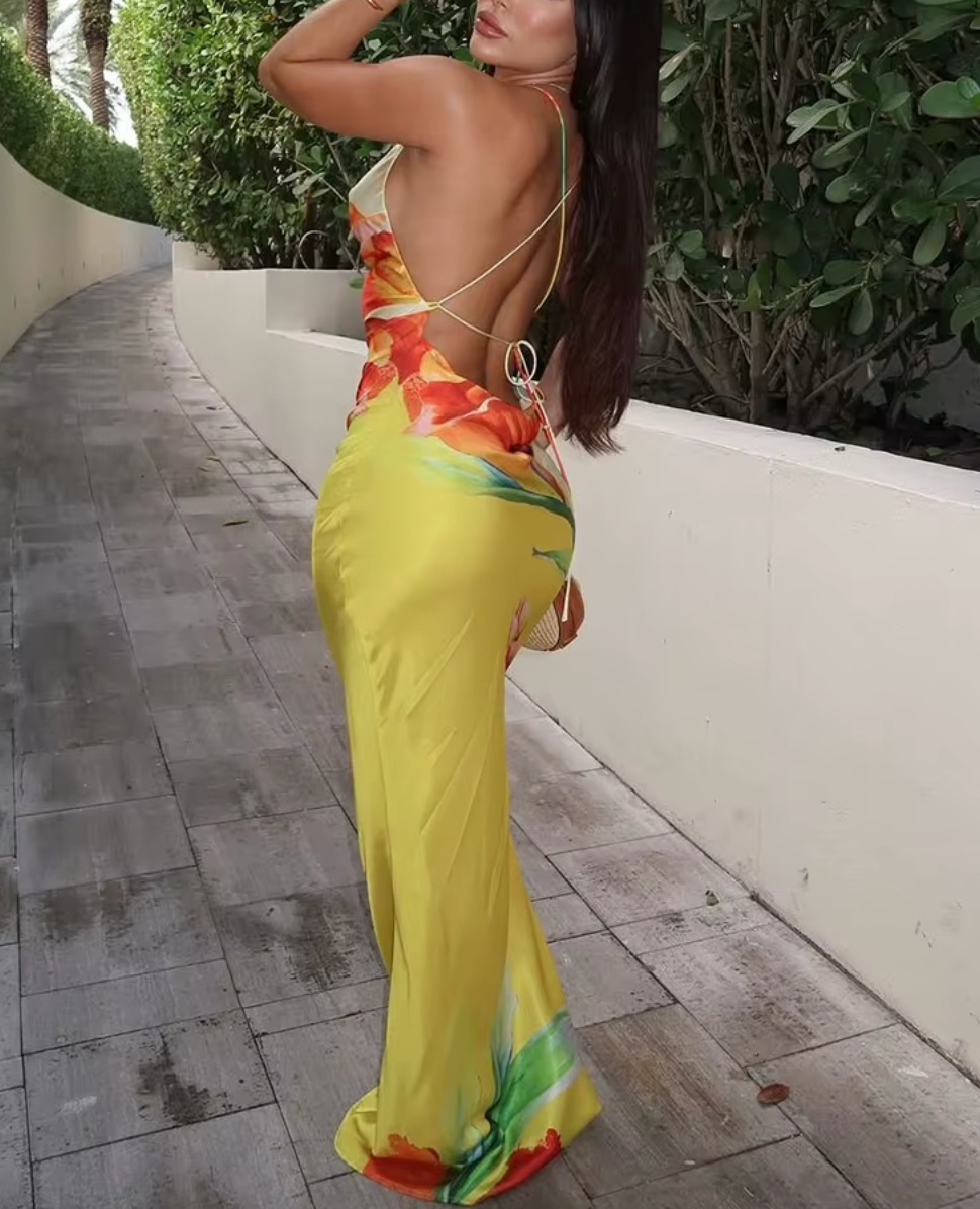 FRANCIS FLOWER MAXI OPEN BACK DRESS - Seldom Seen Styles