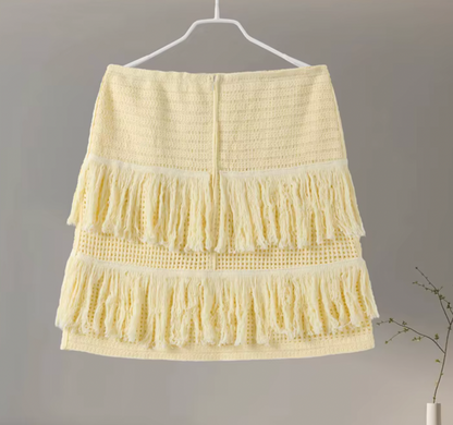 ELOWIN TWO PC SET CROCHET TOP AND FRINGE SKIRT - Seldom Seen Styles