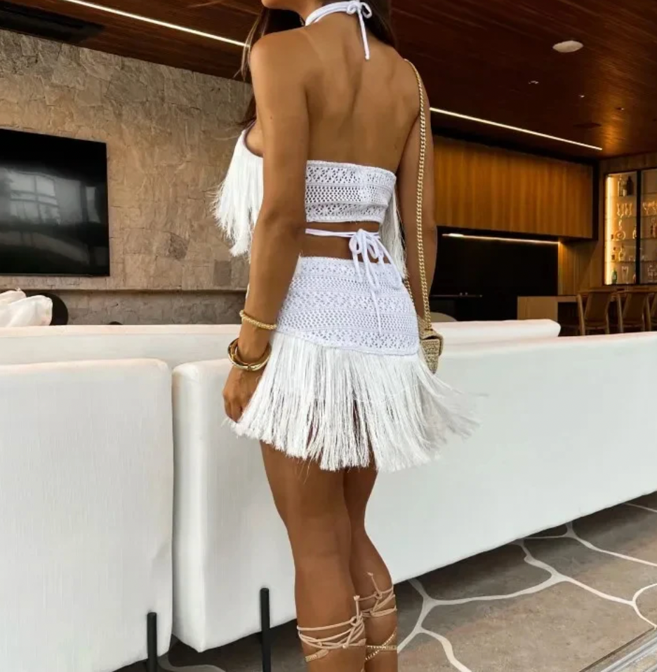 ALYRA TWO PC FRINGE TOP & SKIRT SET - Seldom Seen Styles