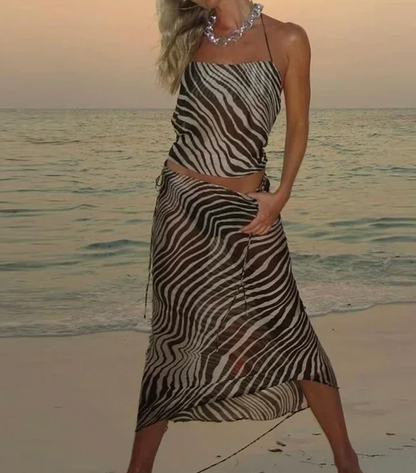 ROAN 2 PC SHEER ZEBRA TOP & PANT SET - Seldom Seen Styles