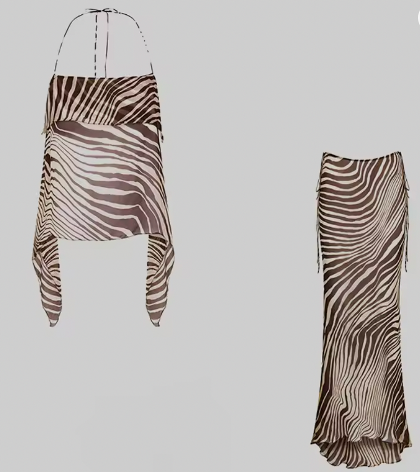ROAN 2 PC SHEER ZEBRA TOP & PANT SET - Seldom Seen Styles