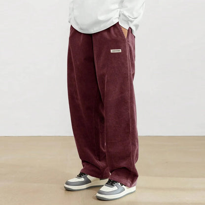 Men's Corduroy Pants Casual Drawstring Elastic Waist Straight Leg Sweatpants with Pockets