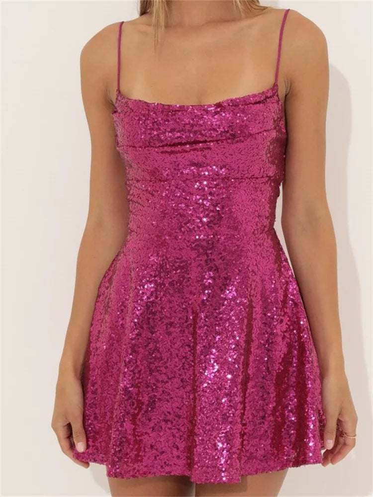 Sequined Sleeveless Sexy A-Line Mini Dresses - Seldom Seen Styles