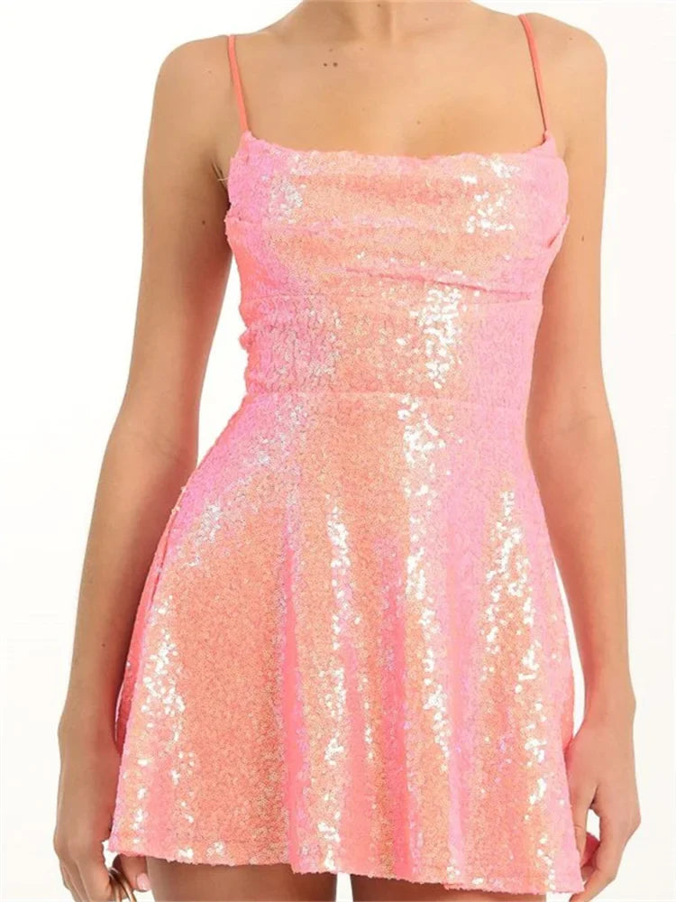 Sequined Sleeveless Sexy A-Line Mini Dresses - Seldom Seen Styles