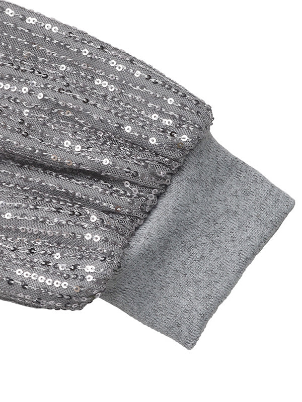 Sequined Split-Joint Bodycon Long Sleeves Round-Neck Mini Dresses - Seldom Seen Styles