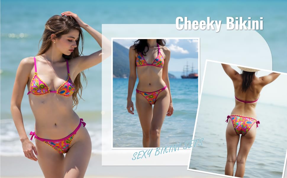 Sexy Bikini Sets for Women Two Piece Swimsuit - String Triangle Bikini Cheeky Boho Gold Brazilian Style Low Rise - Seldom Seen Styles