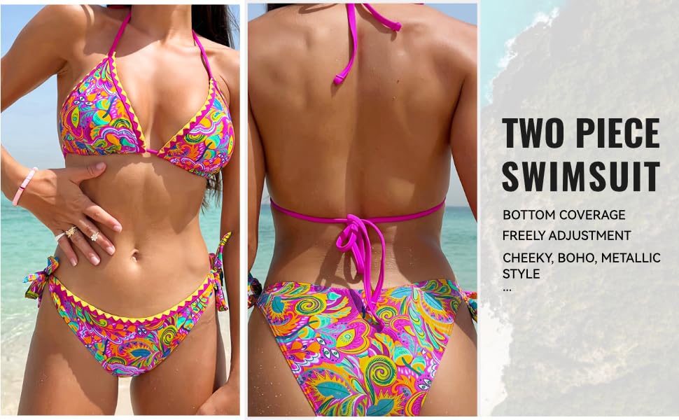 Sexy Bikini Sets for Women Two Piece Swimsuit - String Triangle Bikini Cheeky Boho Gold Brazilian Style Low Rise - Seldom Seen Styles