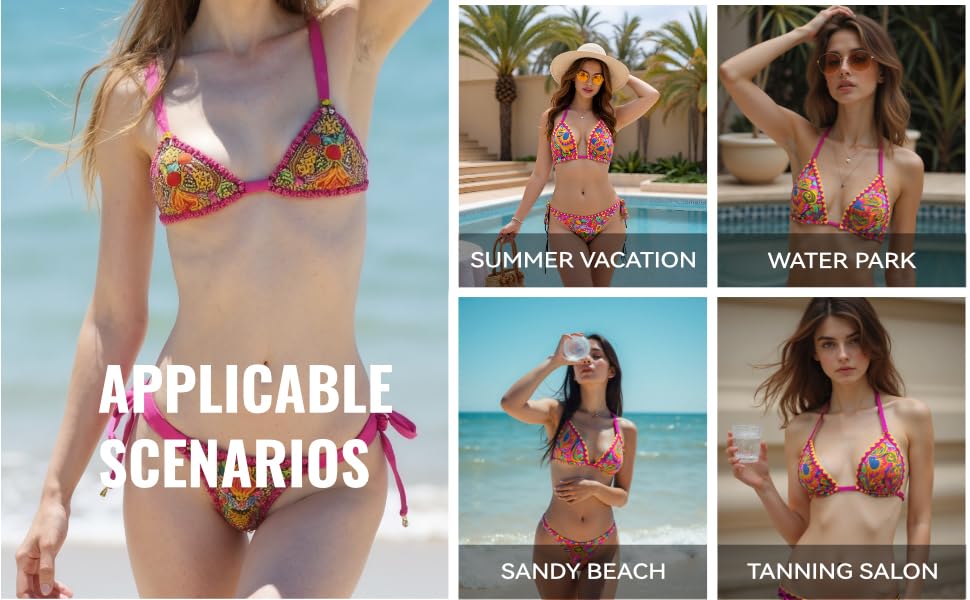 Sexy Bikini Sets for Women Two Piece Swimsuit - String Triangle Bikini Cheeky Boho Gold Brazilian Style Low Rise - Seldom Seen Styles