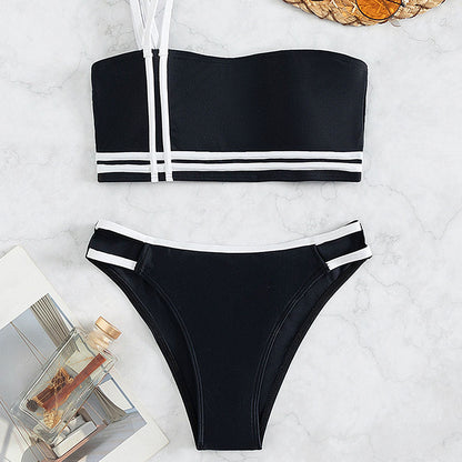 Sexy Cut Out Cheeky Contrast One Shoulder Brazilian Two Piece Bikini Swimsuit - Seldom Seen Styles