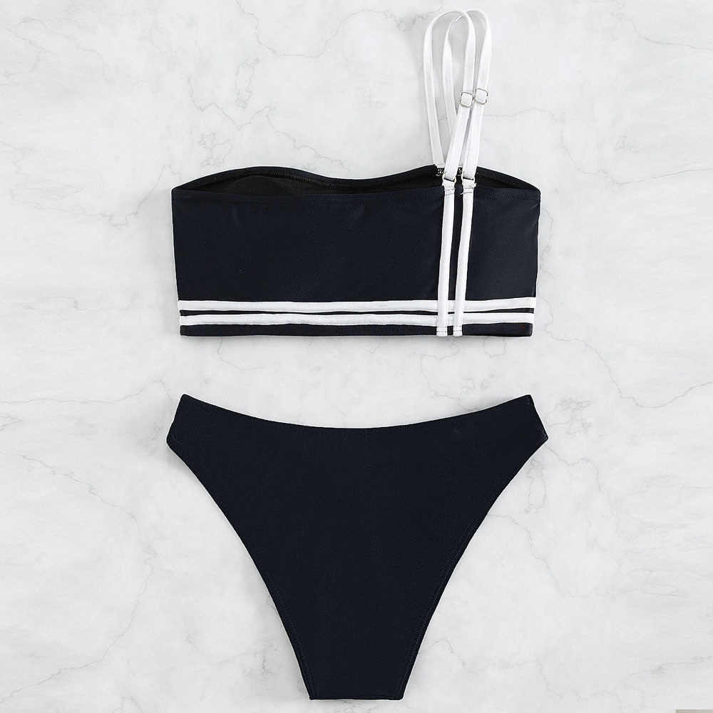 Sexy Cut Out Cheeky Contrast One Shoulder Brazilian Two Piece Bikini Swimsuit - Seldom Seen Styles