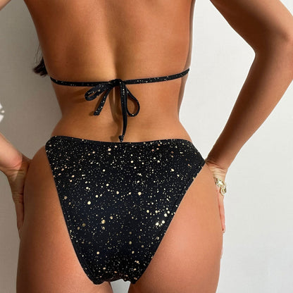 Sexy Dotted Print Cutout O Ring Slide Triangle Brazilian Two Piece Bikini Swimsuit - Seldom Seen Styles