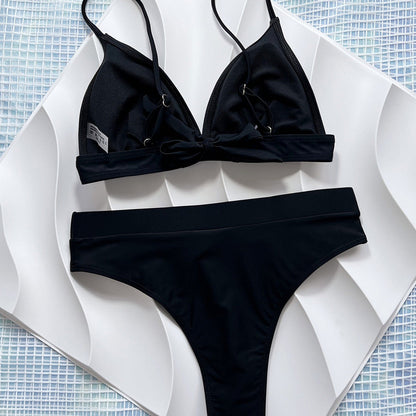Sexy High Rise Cheeky Bow Tie Back Triangle Brazilian Two Piece Bikini Swimsuit - Seldom Seen Styles