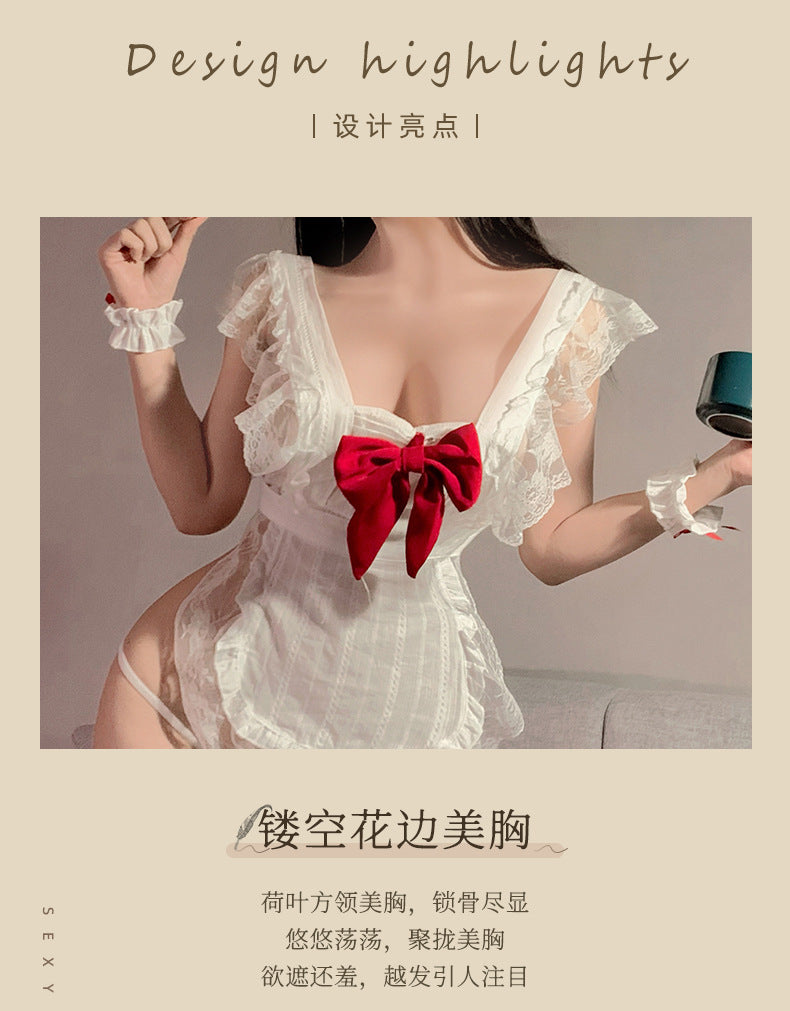 Sexy Lingerie New Hollow Lace Ruffle Small Chest Nightdress Maid Uniform Kitchen Maid Apron - Seldom Seen Styles