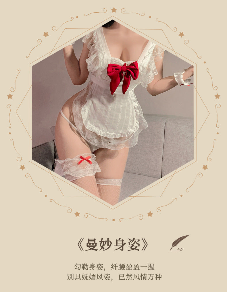 Sexy Lingerie New Hollow Lace Ruffle Small Chest Nightdress Maid Uniform Kitchen Maid Apron - Seldom Seen Styles