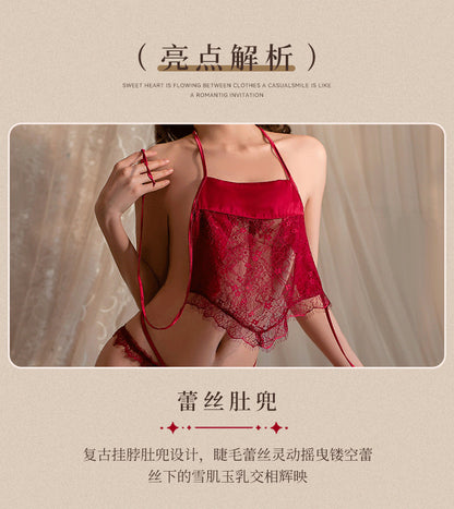 Sexy Lingerie Pure Desire Sexy Lace Temptation Bellyband Hot Open-Crotch Uniform No-Need-To-Remove Pajama Set - Seldom Seen Styles