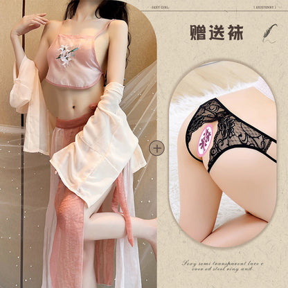 Sexy Lingerie Sexy Ancient Hanfu Republic of China Style Embroidered Nightdress Pure Desire Hot Uniform Temptation Set - Seldom Seen Styles