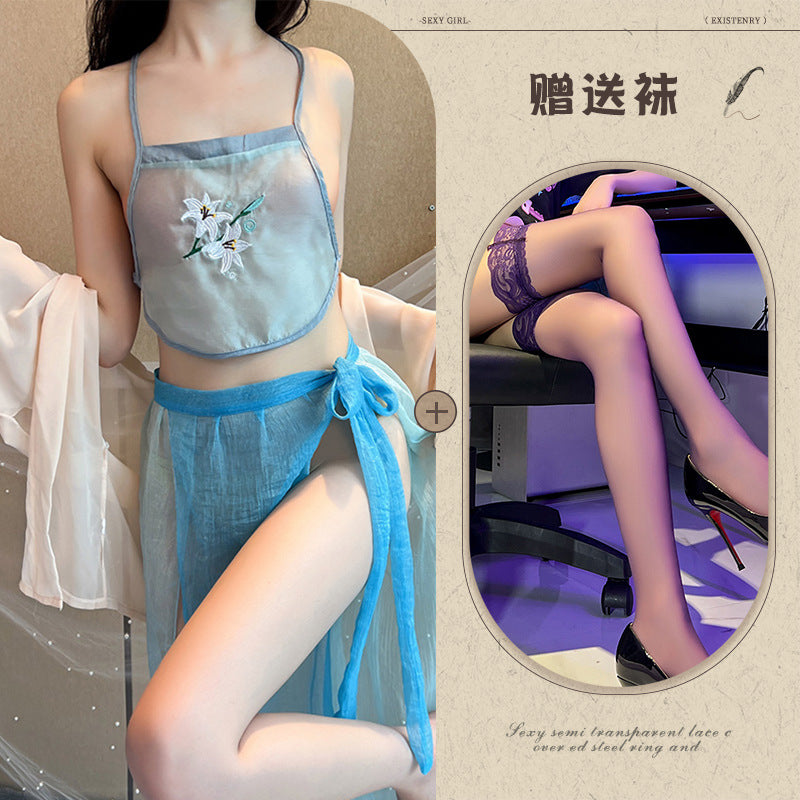 Sexy Lingerie Sexy Ancient Hanfu Republic of China Style Embroidered Nightdress Pure Desire Hot Uniform Temptation Set - Seldom Seen Styles
