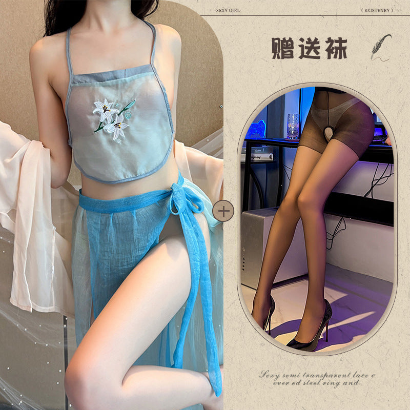 Sexy Lingerie Sexy Ancient Hanfu Republic of China Style Embroidered Nightdress Pure Desire Hot Uniform Temptation Set - Seldom Seen Styles