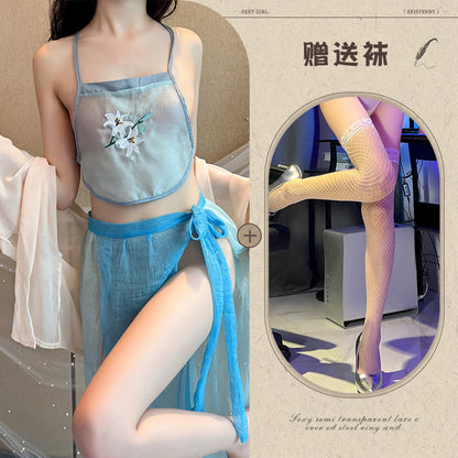 Sexy Lingerie Sexy Ancient Hanfu Republic of China Style Embroidered Nightdress Pure Desire Hot Uniform Temptation Set - Seldom Seen Styles