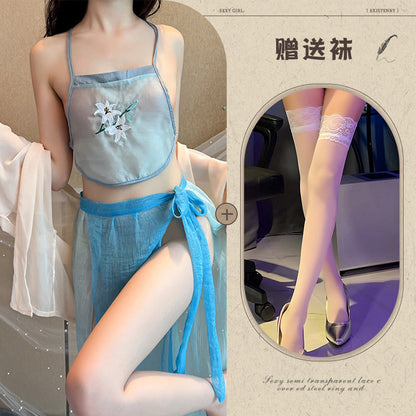 Sexy Lingerie Sexy Ancient Hanfu Republic of China Style Embroidered Nightdress Pure Desire Hot Uniform Temptation Set - Seldom Seen Styles