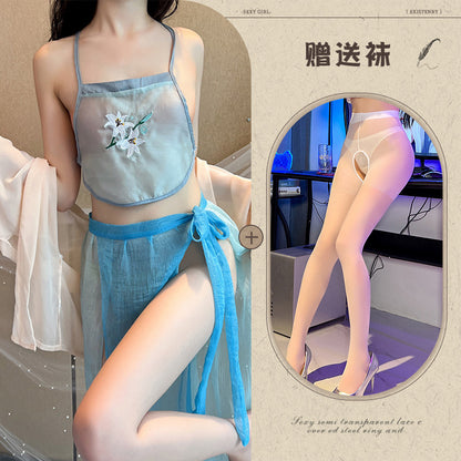 Sexy Lingerie Sexy Ancient Hanfu Republic of China Style Embroidered Nightdress Pure Desire Hot Uniform Temptation Set - Seldom Seen Styles