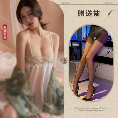 Sexy Lingerie Sexy Ancient Hanfu Republic of China Style Embroidered Nightdress Pure Desire Hot Uniform Temptation Set - Seldom Seen Styles