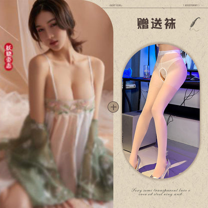 Sexy Lingerie Sexy Ancient Hanfu Republic of China Style Embroidered Nightdress Pure Desire Hot Uniform Temptation Set - Seldom Seen Styles
