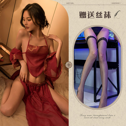 Sexy Lingerie Sexy Ancient Hanfu Republic of China Style Embroidered Nightdress Pure Desire Hot Uniform Temptation Set - Seldom Seen Styles