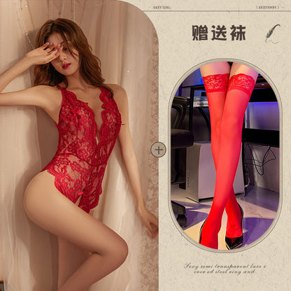 Sexy Lingerie Sexy Bodysuit Hot No-Removal Lace Uniform See-Through Temptation Set - Seldom Seen Styles