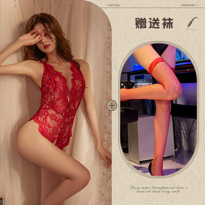 Sexy Lingerie Sexy Bodysuit Hot No-Removal Lace Uniform See-Through Temptation Set - Seldom Seen Styles
