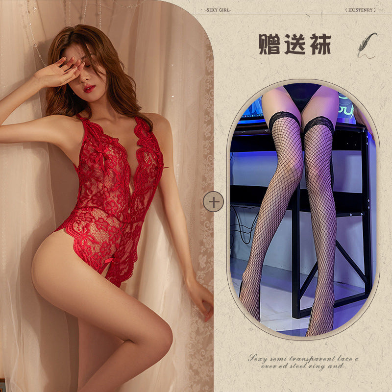 Sexy Lingerie Sexy Bodysuit Hot No-Removal Lace Uniform See-Through Temptation Set - Seldom Seen Styles