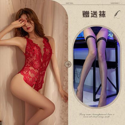 Sexy Lingerie Sexy Bodysuit Hot No-Removal Lace Uniform See-Through Temptation Set - Seldom Seen Styles
