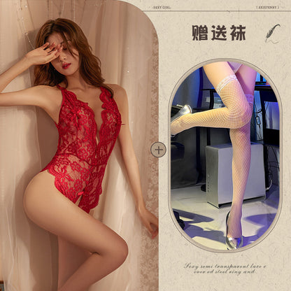 Sexy Lingerie Sexy Bodysuit Hot No-Removal Lace Uniform See-Through Temptation Set - Seldom Seen Styles