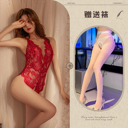 Sexy Lingerie Sexy Bodysuit Hot No-Removal Lace Uniform See-Through Temptation Set - Seldom Seen Styles