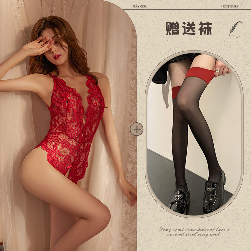 Sexy Lingerie Sexy Bodysuit Hot No-Removal Lace Uniform See-Through Temptation Set - Seldom Seen Styles