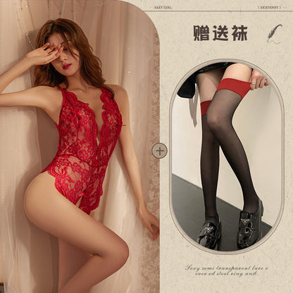 Sexy Lingerie Sexy Bodysuit Hot No-Removal Lace Uniform See-Through Temptation Set - Seldom Seen Styles