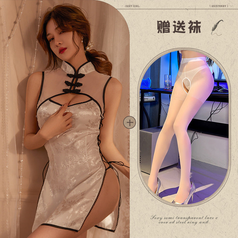Sexy Lingerie Sexy Cheongsam Retro Style Uniform Temptation Side Split Strap Passion Role Play Set - Seldom Seen Styles