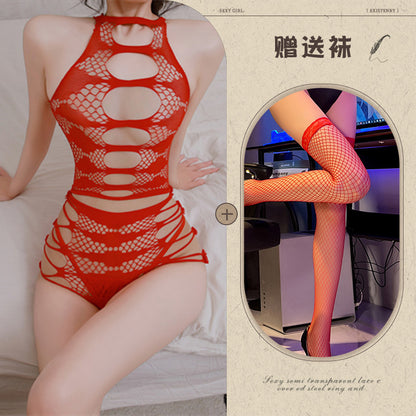 Sexy Lingerie Sexy See-through Hollow Out Tearable Plus Size Bodycon Passionate No-Remove Mesh Set - Seldom Seen Styles