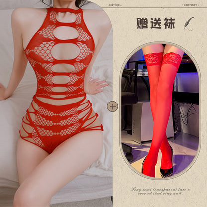Sexy Lingerie Sexy See-through Hollow Out Tearable Plus Size Bodycon Passionate No-Remove Mesh Set - Seldom Seen Styles