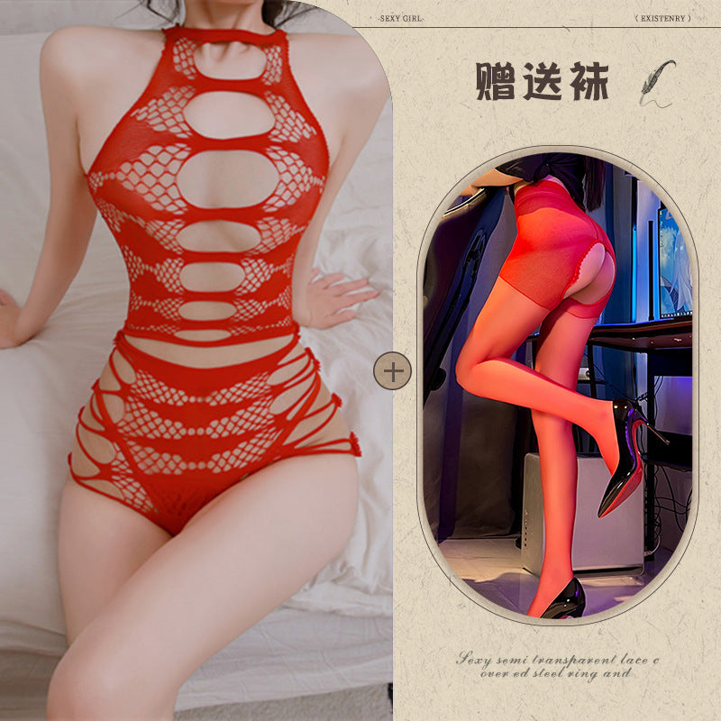Sexy Lingerie Sexy See-through Hollow Out Tearable Plus Size Bodycon Passionate No-Remove Mesh Set - Seldom Seen Styles