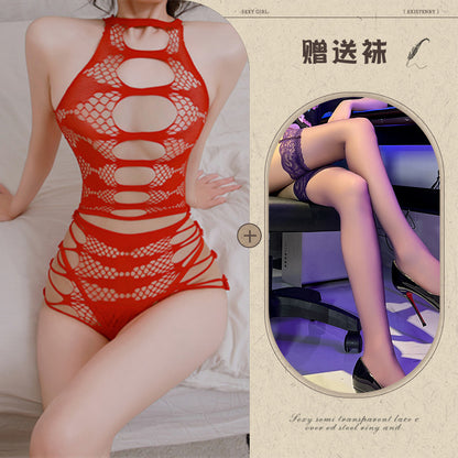Sexy Lingerie Sexy See-through Hollow Out Tearable Plus Size Bodycon Passionate No-Remove Mesh Set - Seldom Seen Styles
