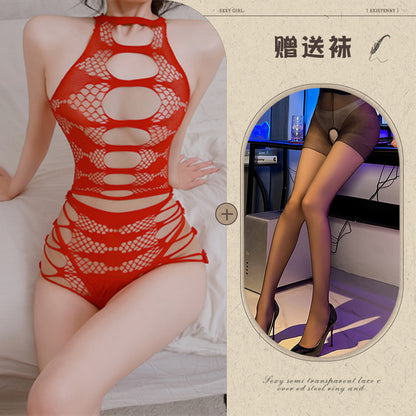 Sexy Lingerie Sexy See-through Hollow Out Tearable Plus Size Bodycon Passionate No-Remove Mesh Set - Seldom Seen Styles